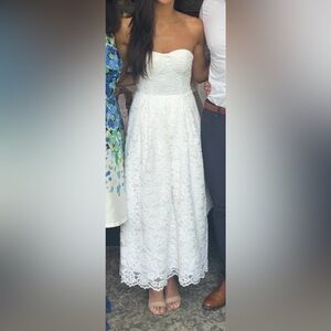 Strapless Sweetheart White Lace A-Line Lace Dress